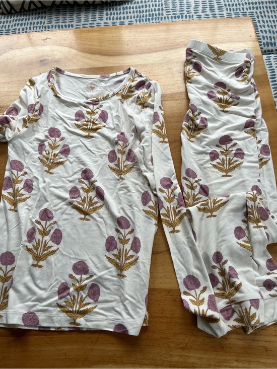Pink Chicken Other - Kids Pink Chicken Floral Print Pajama Set - Cream with Purple & Gold Flowers